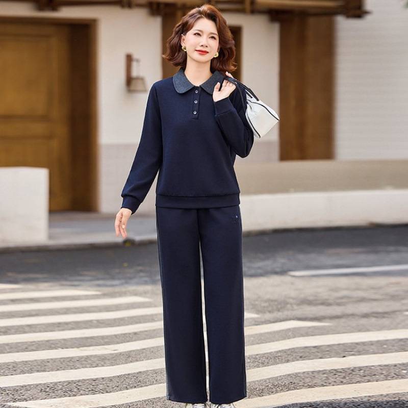 专柜品牌高端妈妈精致两件套秋装休闲运动服套装中老年女装春秋长