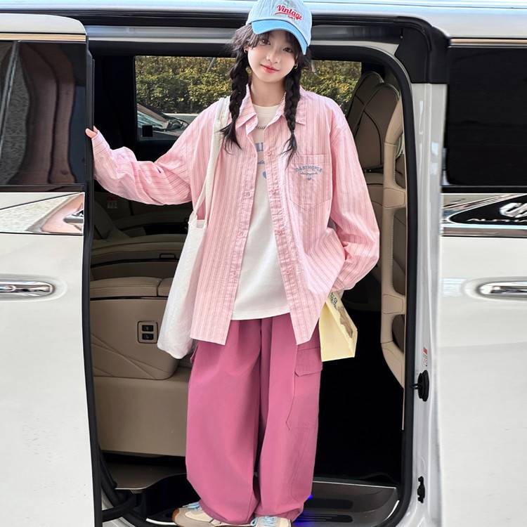 专柜品牌女童套装衬衣新款女孩春秋洋气衬衫打底衫大童时髦儿童秋