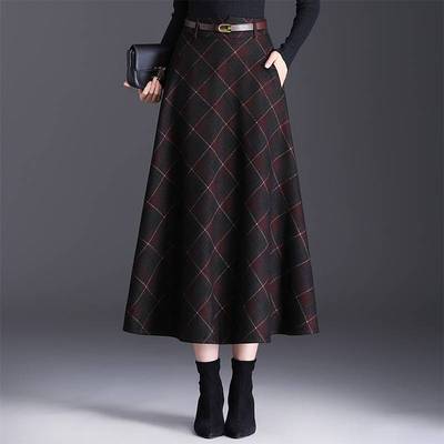 商场品牌红色格子半身裙女秋冬复古长裙2025年新款显瘦a字裙遮胯