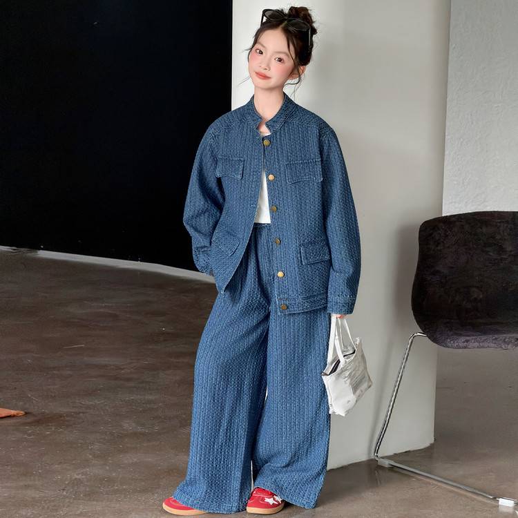 专柜品牌女童牛仔套装春秋2026新款女大童洋气时尚休闲韩版复古牛