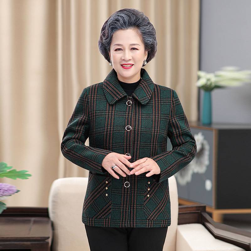 专柜品牌中老年人春秋翻领外衣女奶奶装冬装外套加绒太太宽松妈妈