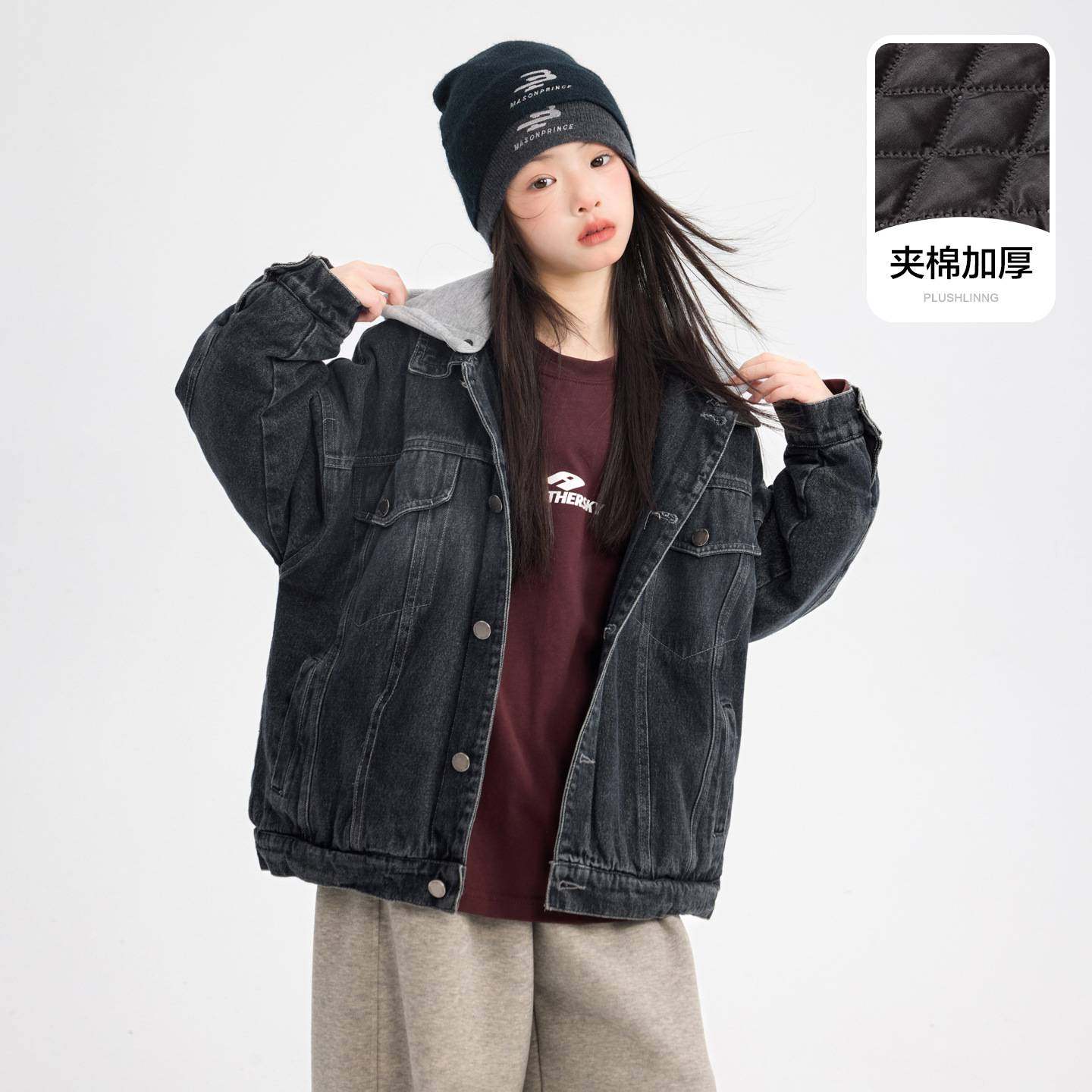 专柜品牌女童冬装潮酷可拆卸连帽牛仔棉服2025新款儿童装加厚工装,童装/婴儿装/亲子装,儿童牛仔外套,淘宝优惠券,粉丝福利购,淘宝优惠卷