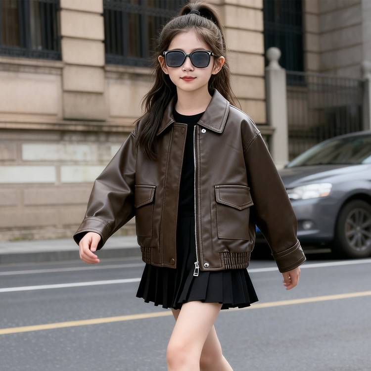 专柜品牌女童皮衣外套春秋款2026新款儿童洋气夹克中大童时髦秋装