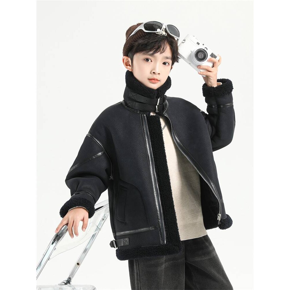 专柜品牌儿童装男童加绒加厚外套2025秋冬新款皮毛冬季皮衣一体大