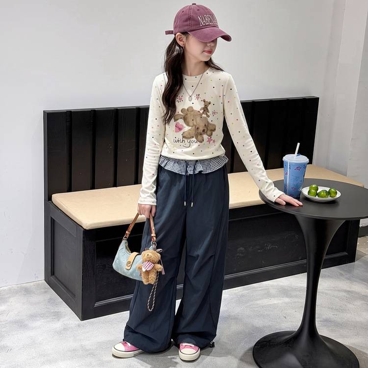 专柜品牌女童秋季休闲套装2026新款大童洋气T恤儿童阔腿裤秋装两