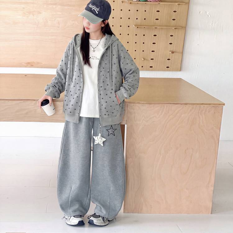 专柜品牌女童连帽外套套装秋季2026新款网红女孩休闲卫衣两件套中