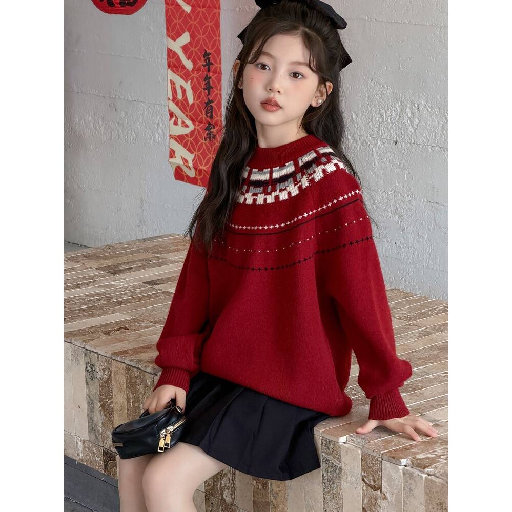 专柜品牌女童毛衣2025新款秋冬初中生儿童加厚毛线衣女大童冬季加