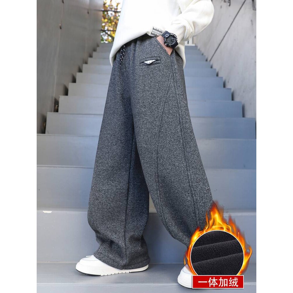 专柜品牌男童秋冬款加绒裤子2025新款男中大童冬装潮酷个性休闲运