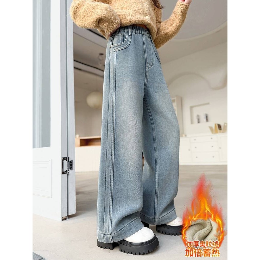 专柜品牌女童加绒裤子冬季新款儿童冬季牛仔裤秋冬加厚大童洋气好,童装/婴儿装/亲子装,儿童牛仔裤,淘宝优惠券,粉丝福利购,淘宝优惠卷