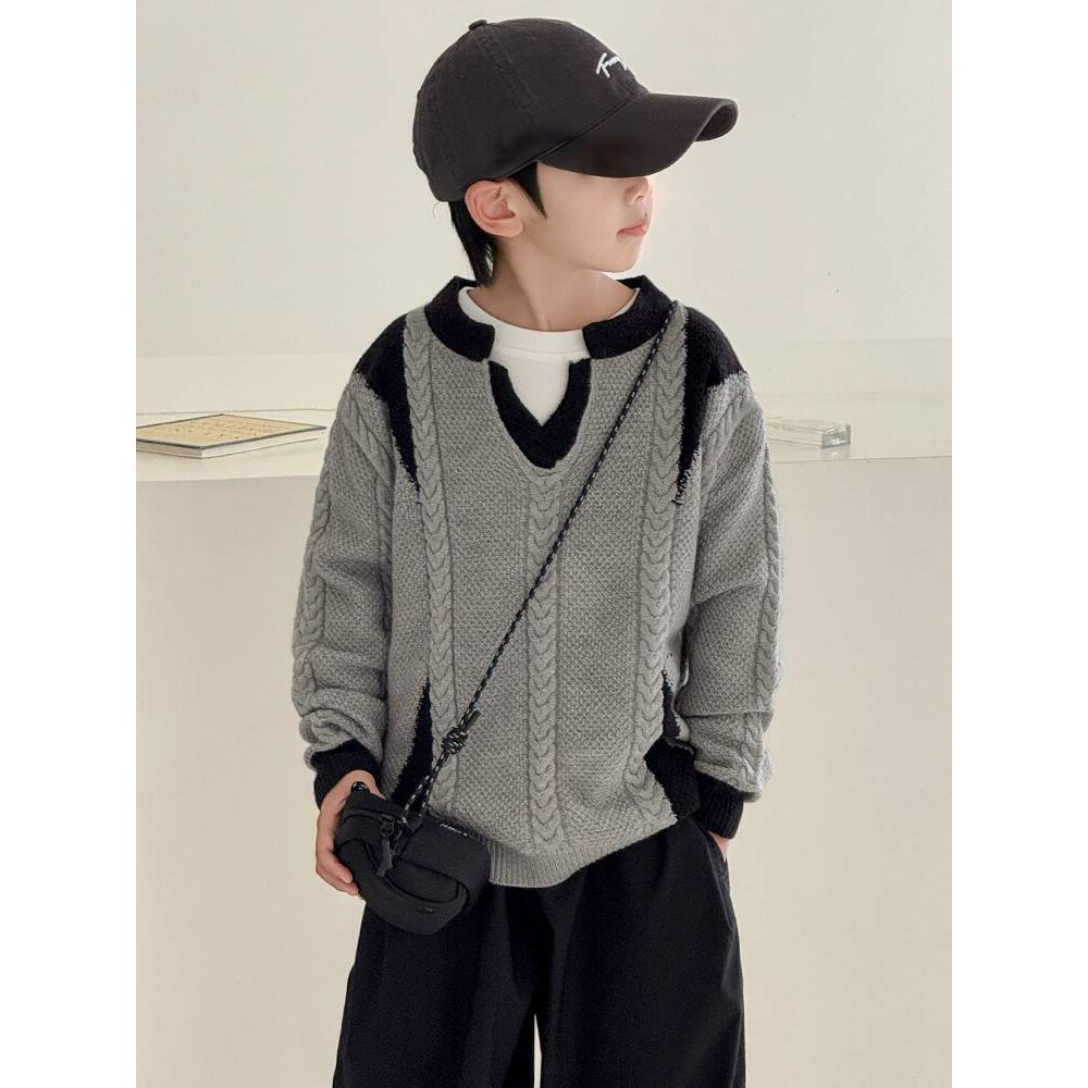 专柜品牌男童毛衣2025秋冬款新款中大童时尚休闲假两件上衣宽松痞