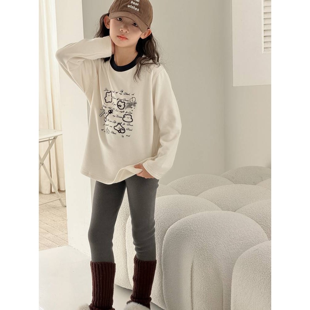 专柜品牌女童加绒T恤秋冬装女大童韩系穿搭衣服女孩超好看上衣儿