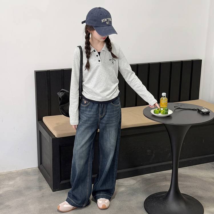 专柜品牌女童秋装假两件卫衣套装2026新款儿童春秋牛仔裤子休闲两