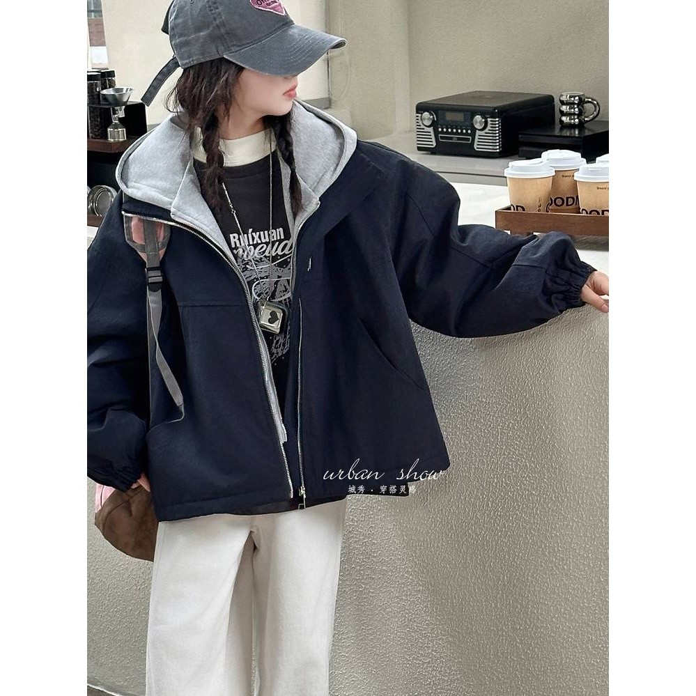 专柜品牌女童夹棉外套秋冬装大儿童连帽冲锋衣女孩深秋初冬夹克上