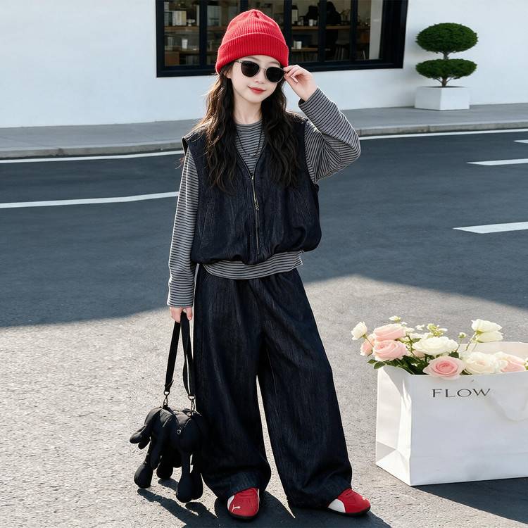 专柜品牌女童春秋款洋气时髦马甲阔腿裤套装女大童韩版休闲儿童秋