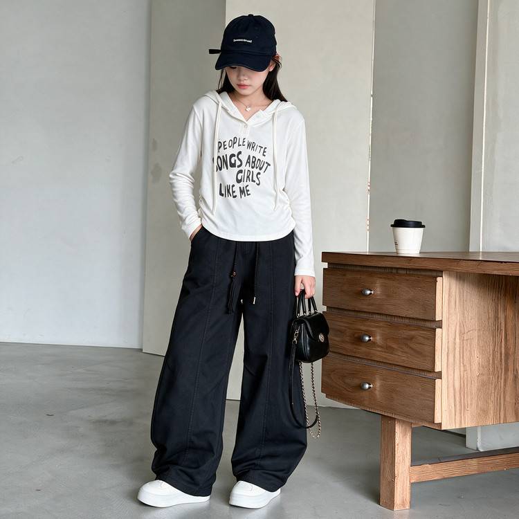 专柜品牌女童春秋款洋气时髦帽衫卫衣工装裤套装女大童韩版休闲秋