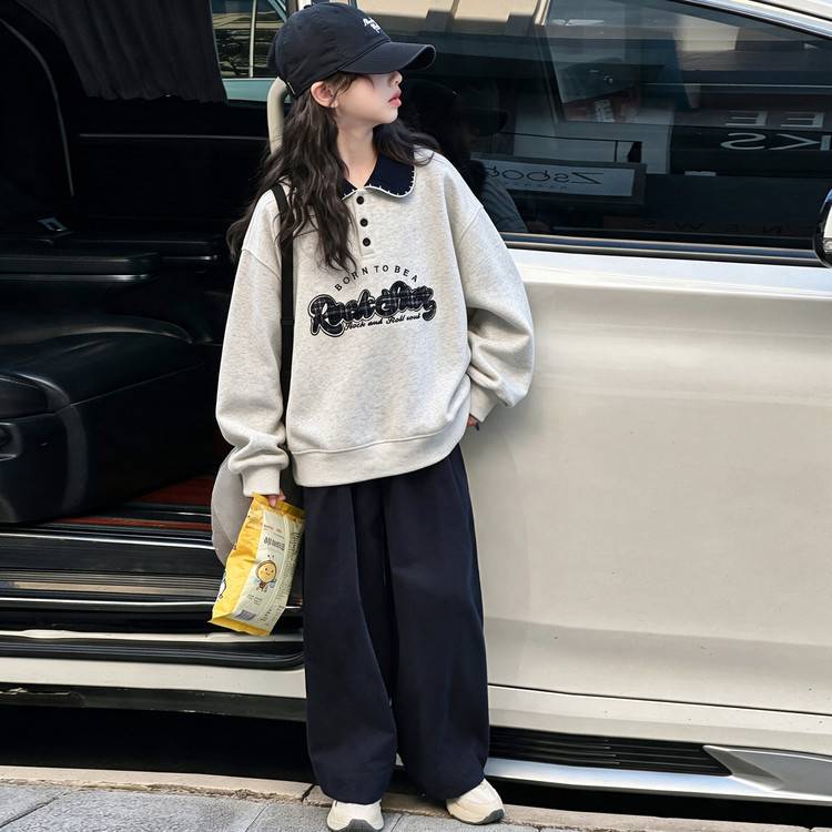 专柜品牌女童韩系polo衫卫衣套装2026春秋季新款儿童装中大童棉布