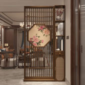 旷途新中式 屏风隔断客厅入户门镂空花格置物架花开富贵玄关柜实木