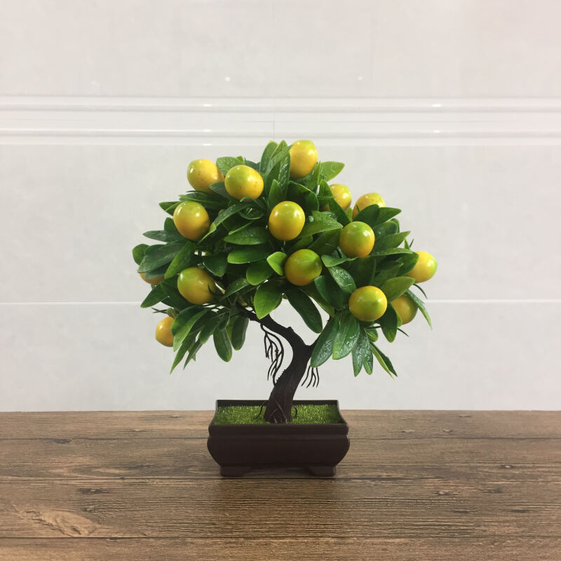 仿真水果盆栽新款迎客松小树盆景客厅桌面装饰餐厅绿植假花摆件柠