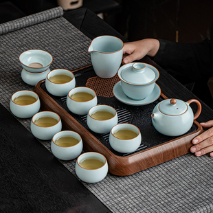 天青汝窑功夫茶具套装家用陶瓷泡茶壶茶杯办公室一整套喝茶泡茶器