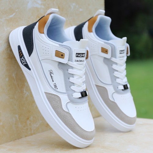 男鞋春秋透气百搭小白鞋男士皮面