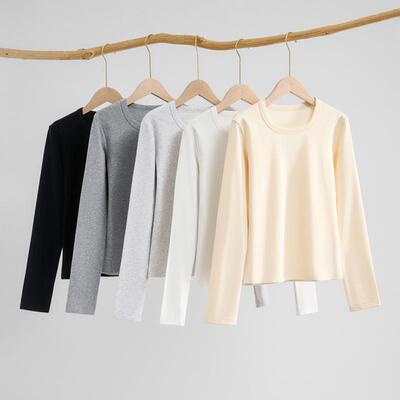 莫小仙广州服饰有限公司U领纯色打底衫女秋冬季240g氨纶纱弹力修