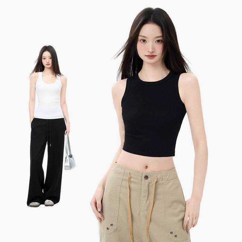 莫小仙广州服饰有限公司宽边圆领短款纯色背心女春夏新款氨纶纱修