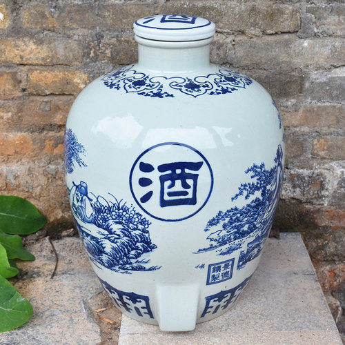 带龙头密封泡酒缸仿古青花陶瓷