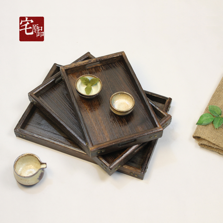 日式实木托盘烧桐木茶具套装家用