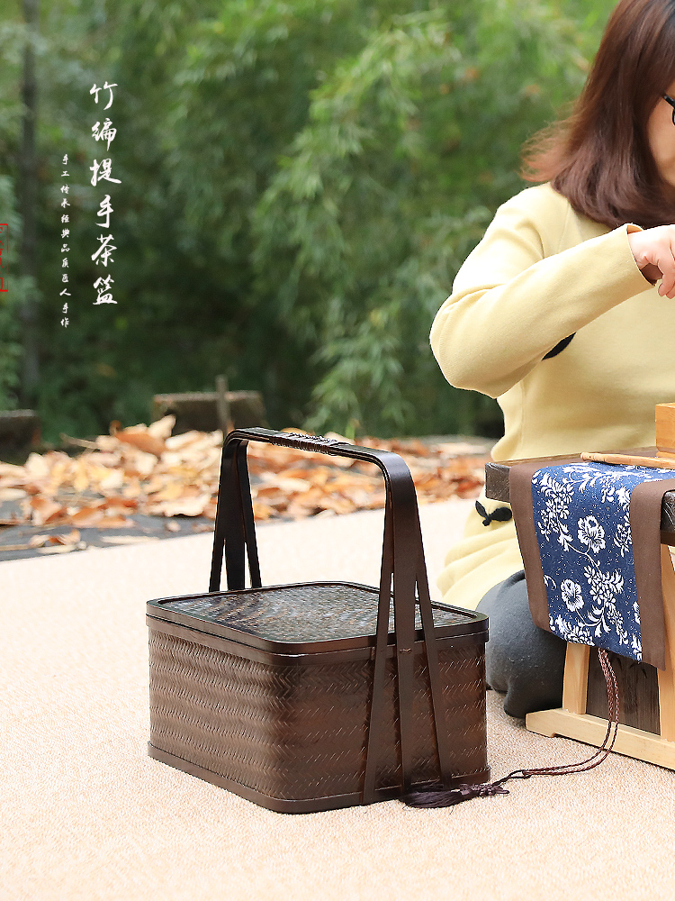 手工长方形竹编收纳编织提篮