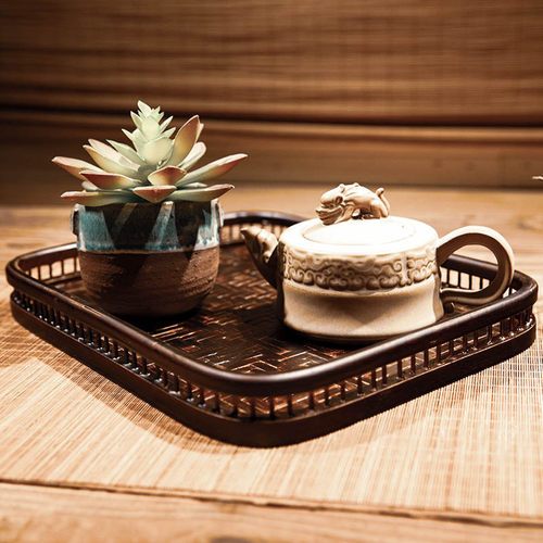 日式手工长方形竹编茶盘果盘餐盘