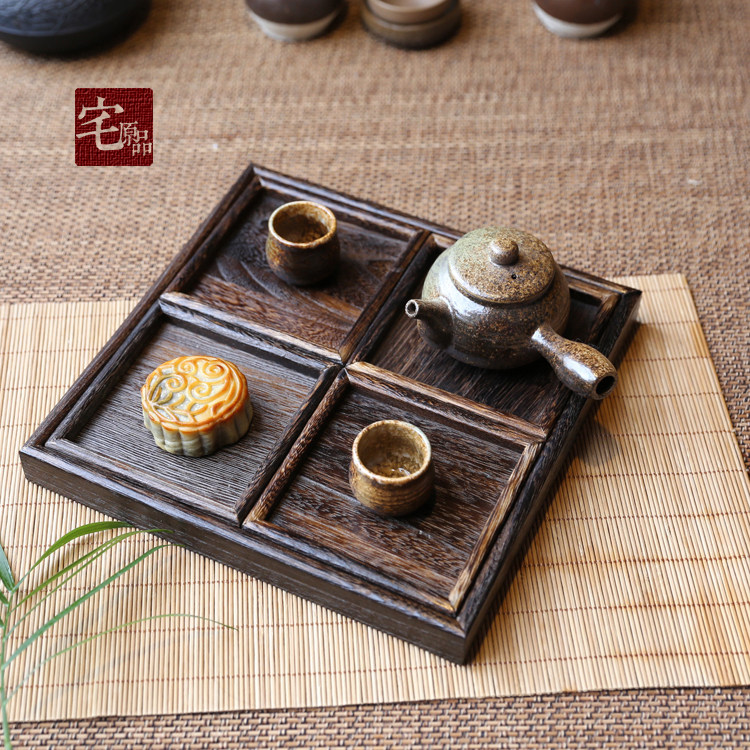 多功能日式实木托盘茶托茶盘木托盘五件套木质茶托名宿茶具配件