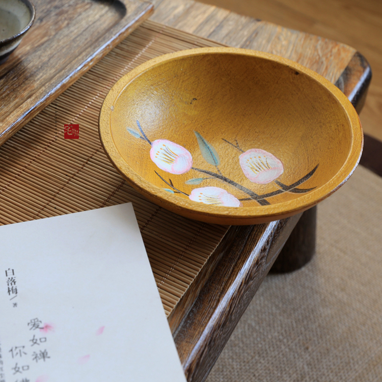 日式实木水果盘手绘做旧工