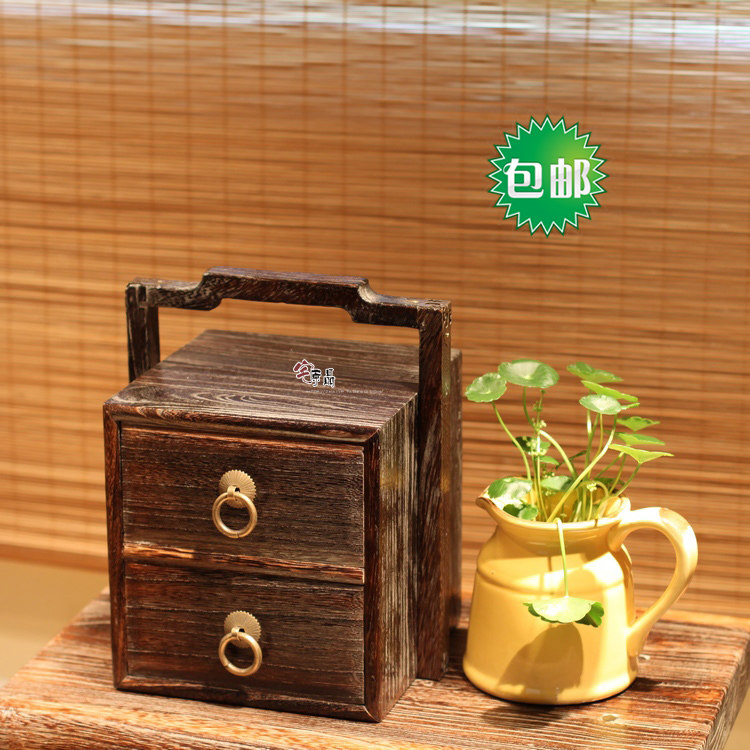 抽屉式 复古提篮 实木收纳盒 烧桐木提盒 首饰收纳 茶叶盒 针线盒,收纳整理,其他收纳盒,淘宝优惠券,粉丝福利购,淘宝优惠卷