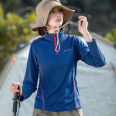 特价 宽松立领弹力透气防晒运动徒步登山快干T恤 户外速干衣女长袖