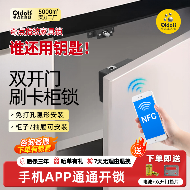 奇点免打孔隐形刷卡柜双开门锁
