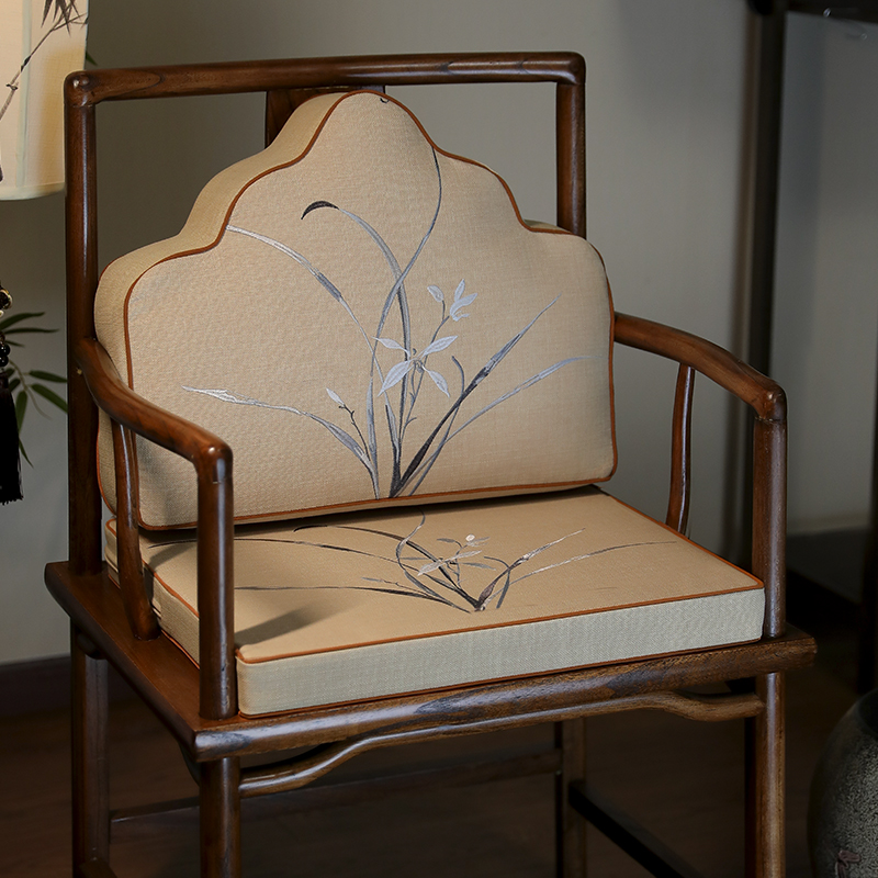 中式椅垫棉麻靠山枕红木沙发坐垫靠垫一体云枕大靠枕茶椅垫圈椅垫