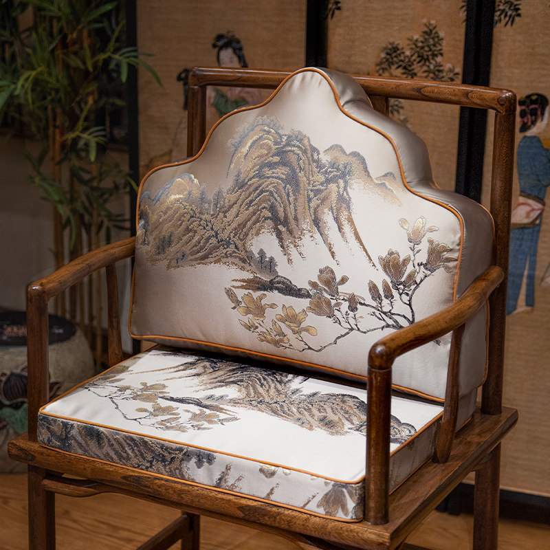 中式椅子靠枕坐垫红木沙发靠山靠垫一体实木圈椅茶椅垫子高级定制