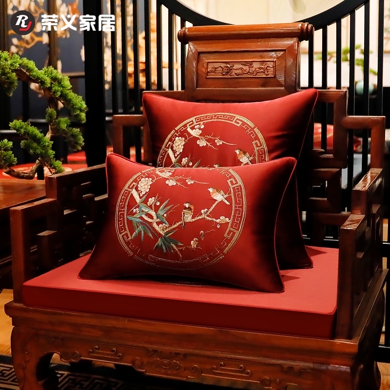 速发红色新中式红木沙发垫实木家具罗汉床垫套罩防滑中国风沙发巾