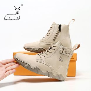 公羊联盟头层牛皮马丁靴女鞋冬季加绒保暖高帮女棉鞋拉链真皮鞋子