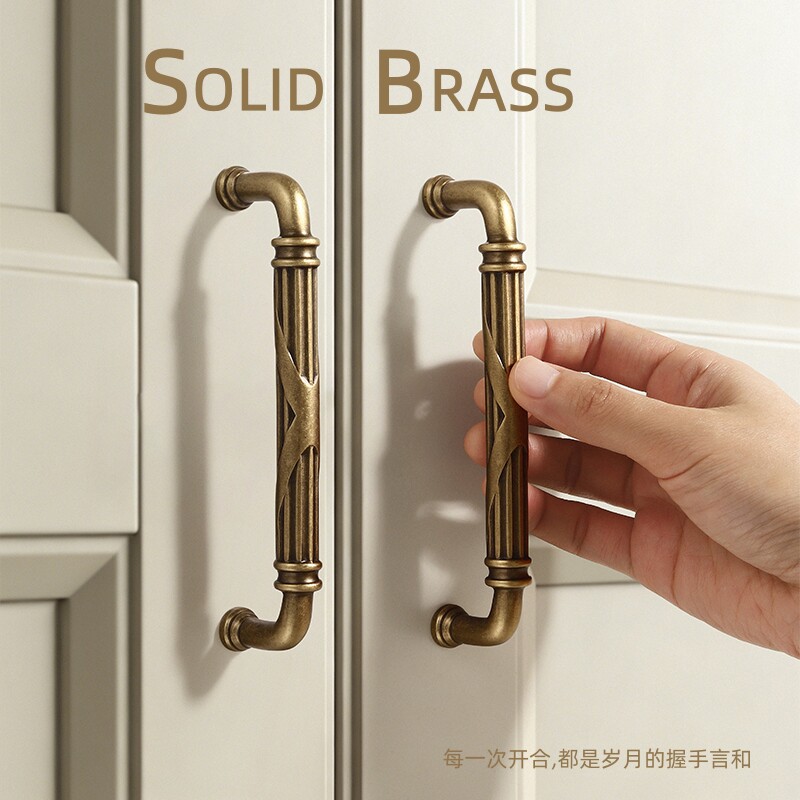 黄铜复古雕花柜门拉手抽屉把手古铜色橱柜门美式衣柜仿古家具五金