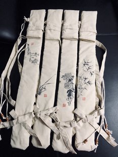 定制古风中国风手绘麻本色棉麻背带笛箫尺八鱼竿球杆长条袋子保护