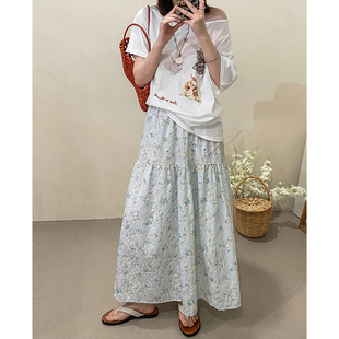 菲尔丹 巨巨巨美重工彩色线江南花枝立体刺绣松紧腰长半身裙6361