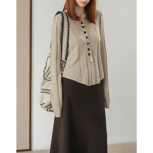 菲尔丹 手感巨好 软软亲肤排扣  收小蛮腰显瘦超长袖针织衫9513