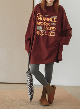 菲尔丹 港风字母廓形盖臀宽松大版纯棉套头长袖长款打底卫衣9620