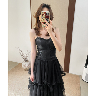 菲尔丹 高版 菲常精致 带里衬 立体多裁片 经典黑色皮吊带3213