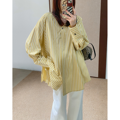 菲尔丹港风超大版条纹长袖衬衫