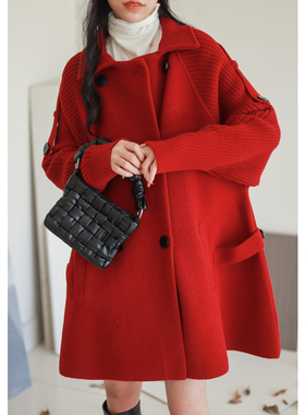 菲尔丹 厚实约三斤重 简约大气A字阔型羊绒双排扣毛衣外套22106