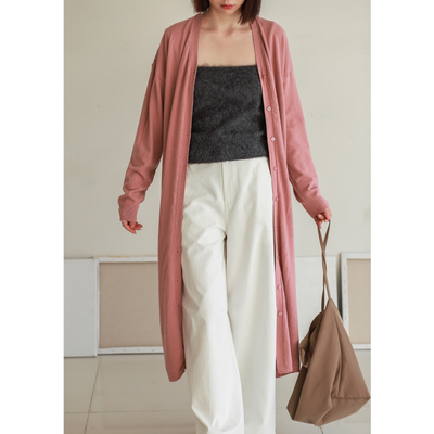 柔软针织排扣V领开衫针织长开衫