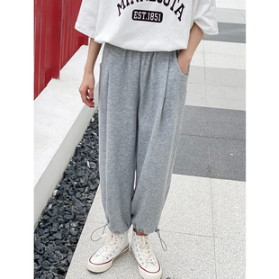 面料有惊喜收褶抽绳九分卫裤 底面复合丝光棉触感亲肤爽滑7307 女