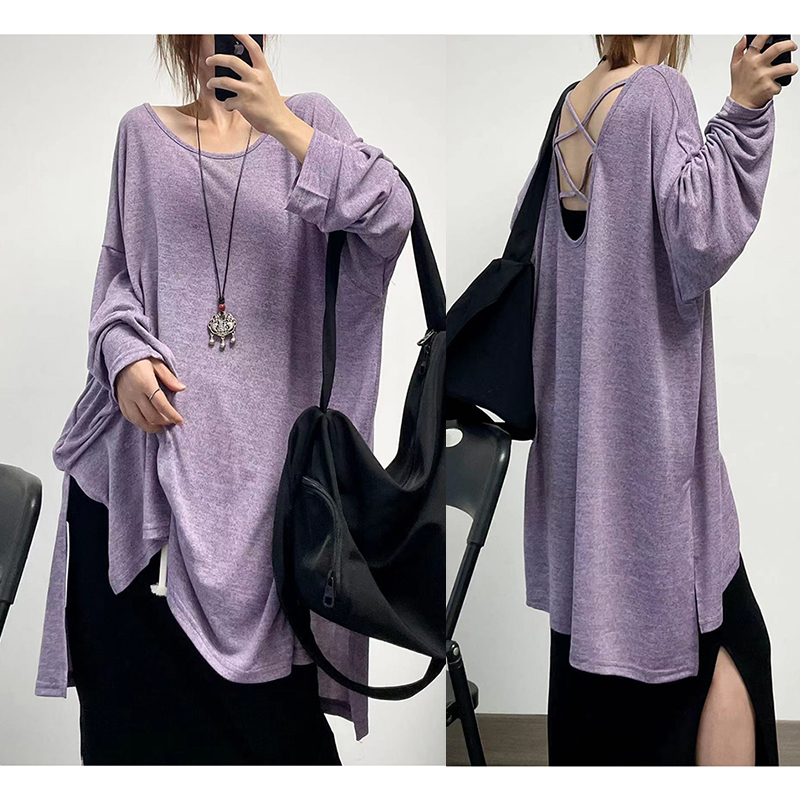 菲尔丹 交叉美背垂感针织薄料宽松长袖大T恤 慵懒美式简约大T587